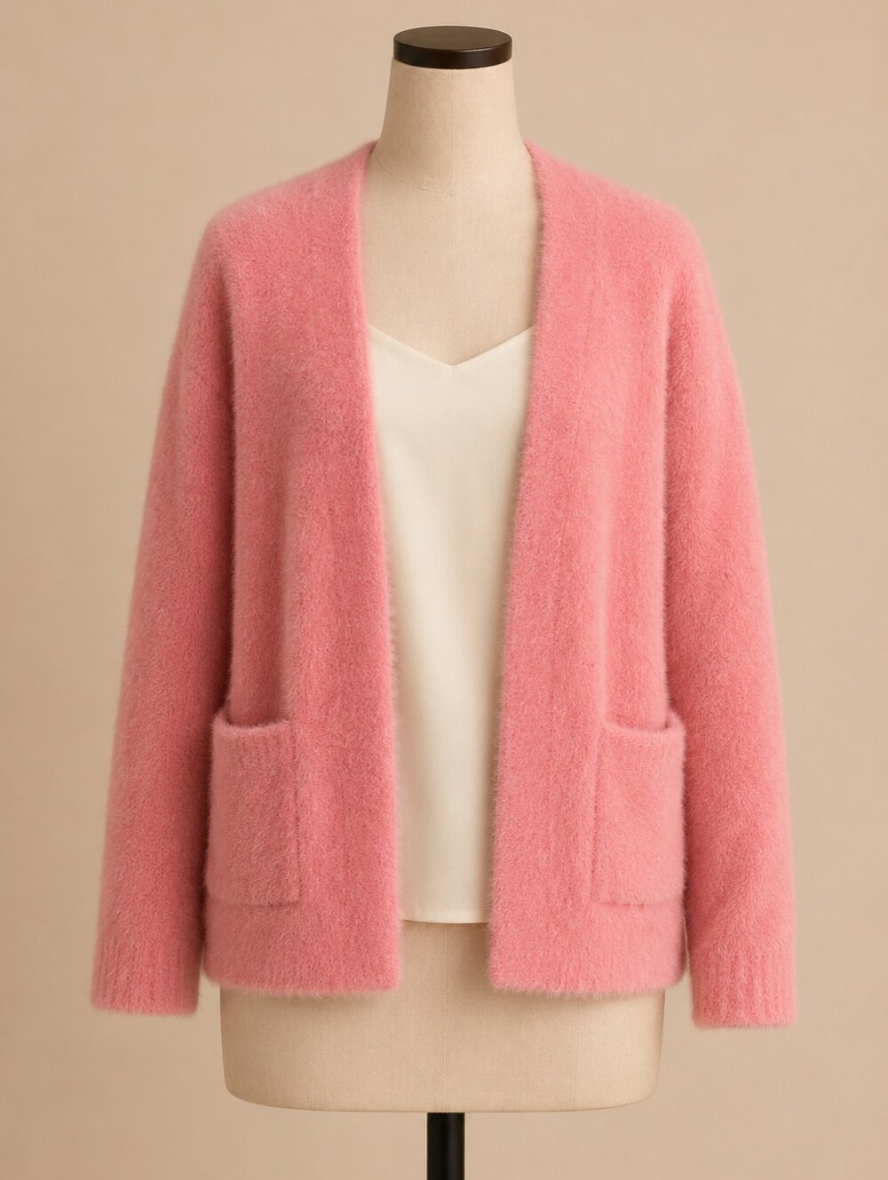 OUI PARIS FLUFFY PINK OPEN FRONT CARDIGAN SIZE 6